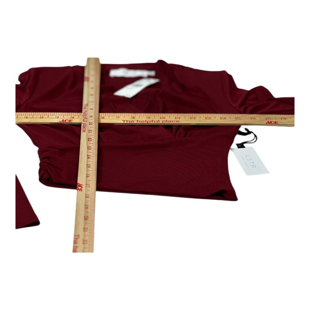 ASTR the Label Shawl Collar Wrap Burgundy Blouse Size X-Small - Picture 9 of 9